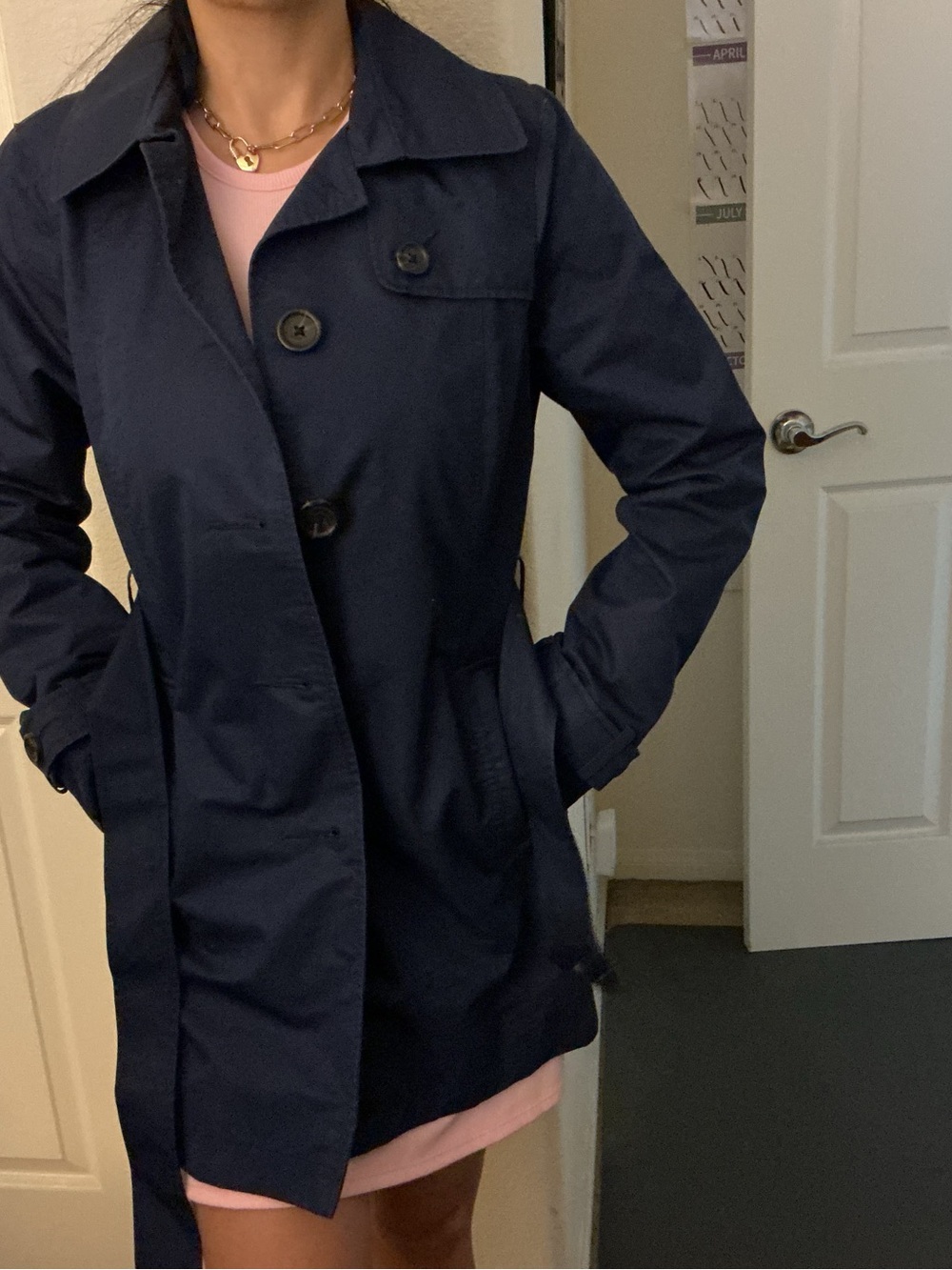 L.L. Bean Navy Trench Coat with Button Front